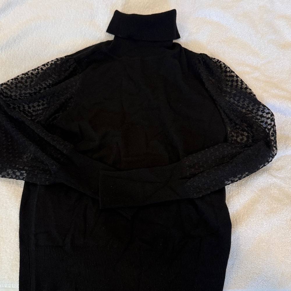 Black Turtleneck Sweater with Lace Sleeves